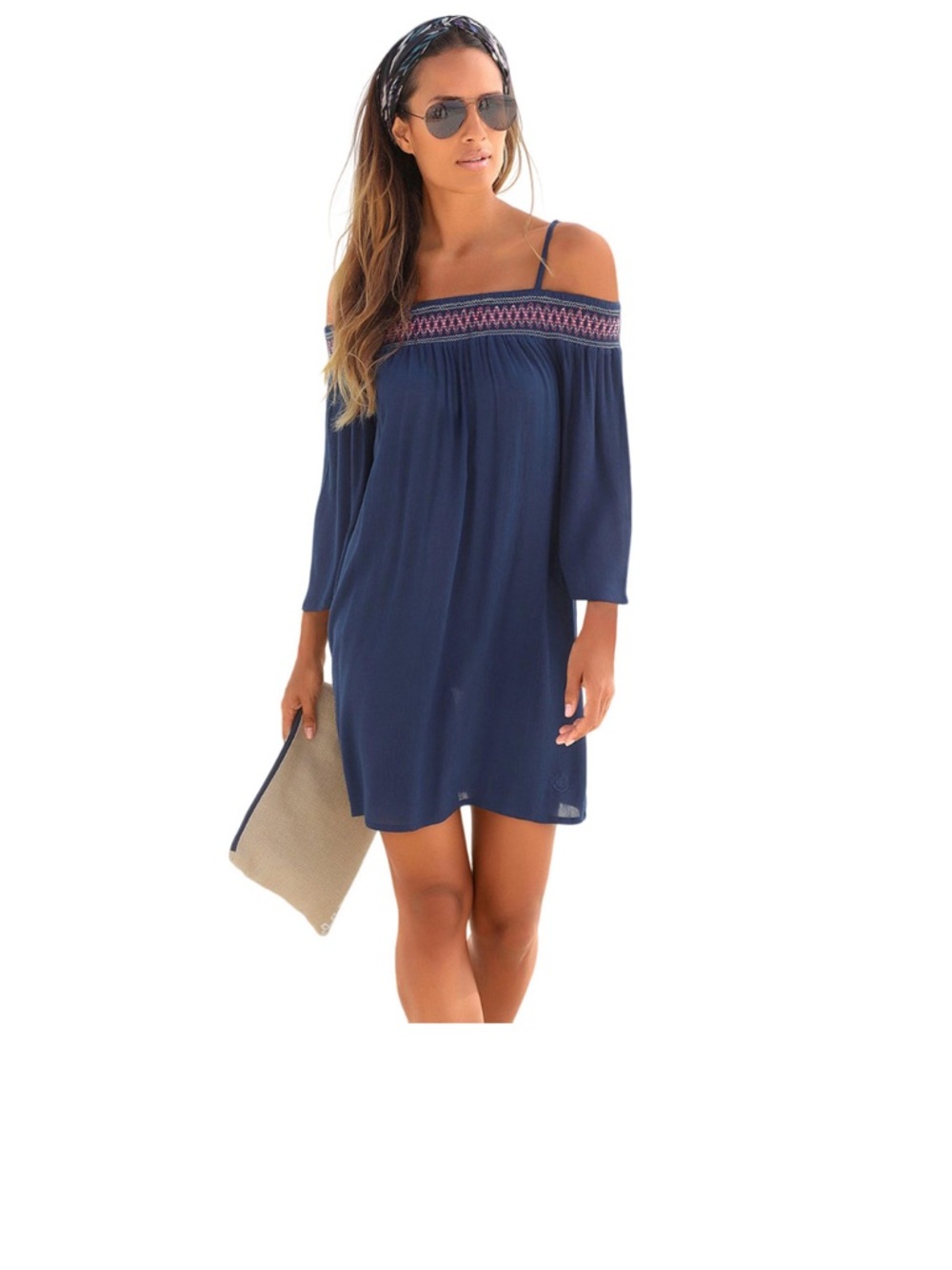 Lascana Embroidered Cold Shoulder Beach Dress Sz 4